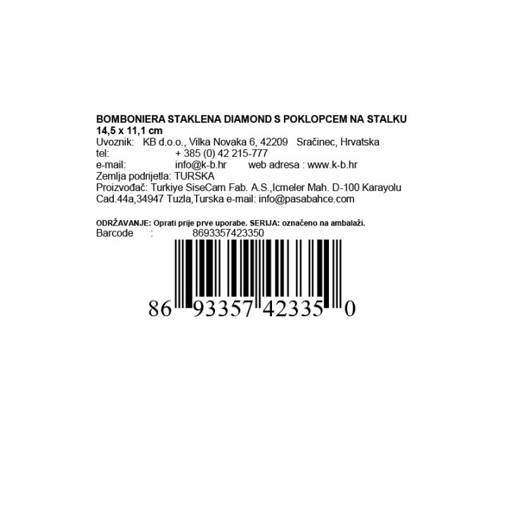 BOMBONIERA DIAMOND S POKLOPCEM NA STALKU 14,5 x 11,1 cm