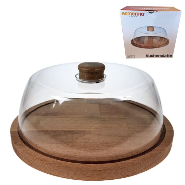 DASKA S POKLOPCEM ZA SIR /TORTU DRVO/PLASTIKA 24 CM