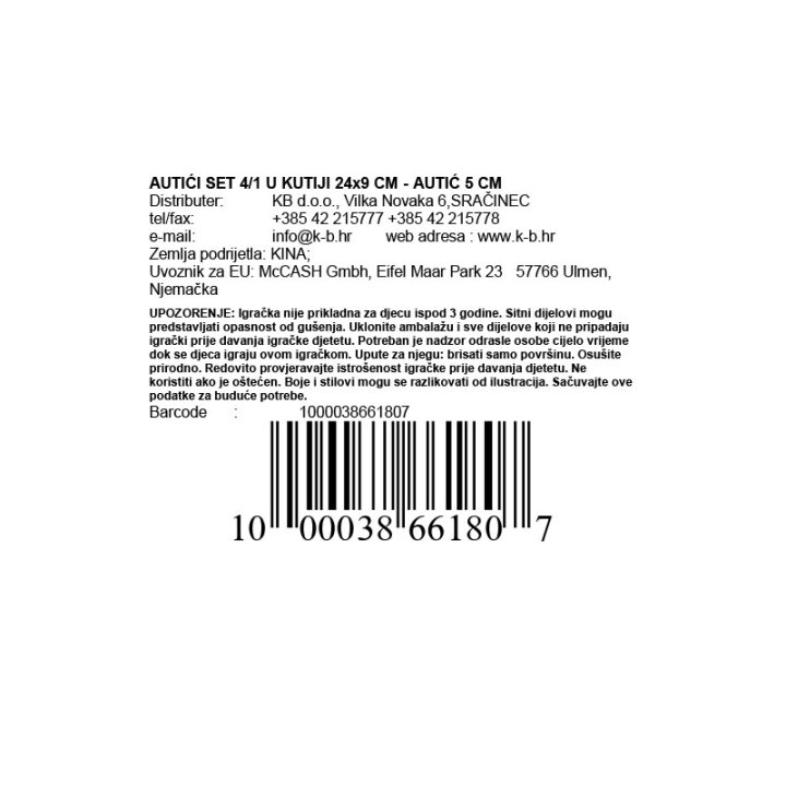 AUTIĆI SET 4/1 U KUTIJI 24x9 CM - AUTIĆ 5 CM