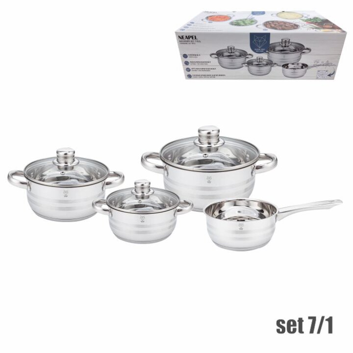 POSUĐE ZA KUHANJE INOX - 7 DIJELNI SET 1,4 L/1,4 L/2,0 L/2,8 L - NAPULJ