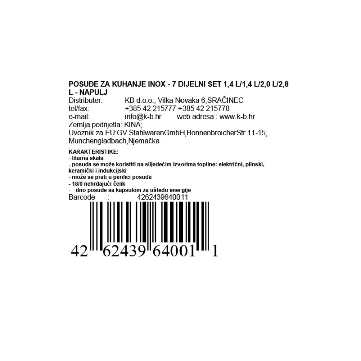 POSUĐE ZA KUHANJE INOX - 7 DIJELNI SET 1,4 L/1,4 L/2,0 L/2,8 L - NAPULJ