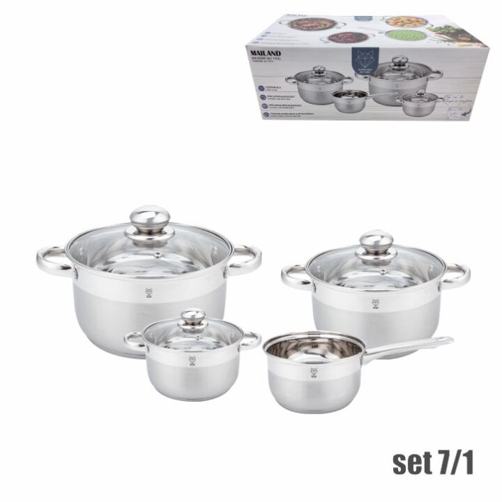 POSUĐE ZA KUHANJE INOX - 7 DIJELNI SET 1,8 L/ 2,0 L/ 3,4 L/ 5,4 L - MILAN