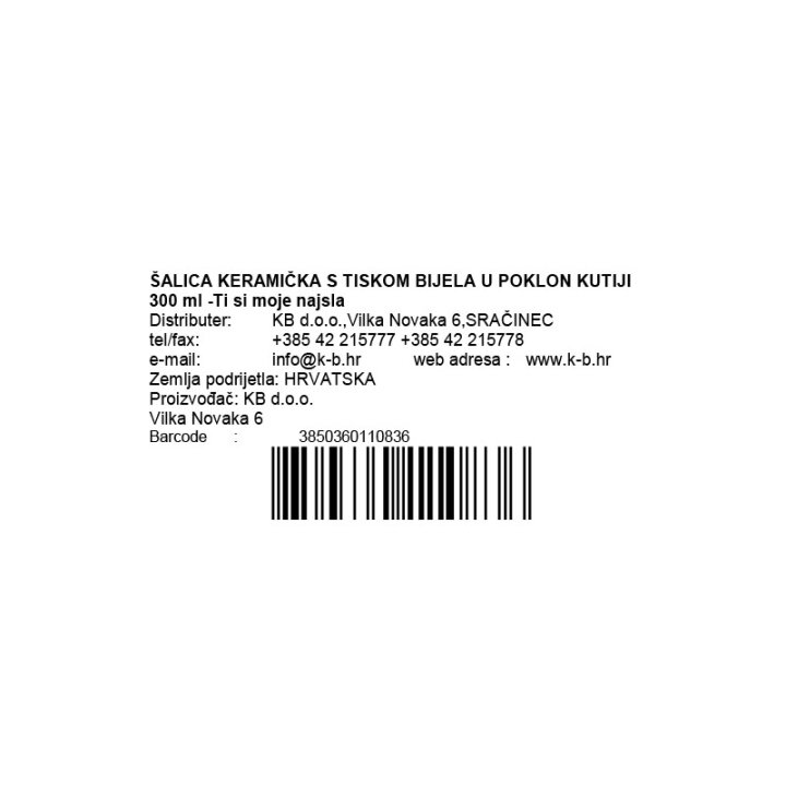 ŠALICA KERAMIČKA S TISKOM BIJELA U POKLON KUTIJI 300 ml -Ti si moje najslađe