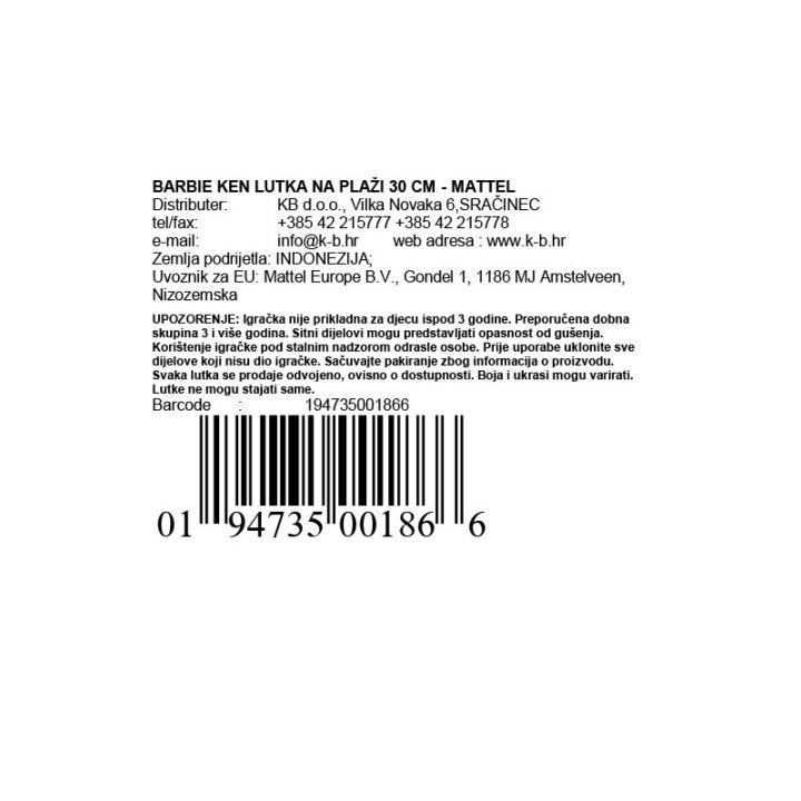 BARBIE KEN LUTKA NA PLAŽI 30 CM - MATTEL