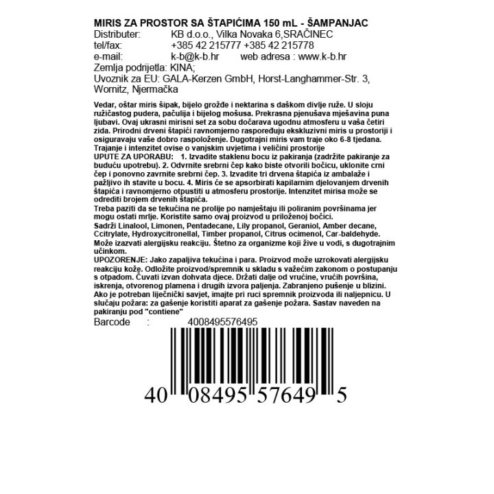 MIRIS ZA PROSTOR SA ŠTAPIĆIMA 150 mL - ŠAMPANJAC