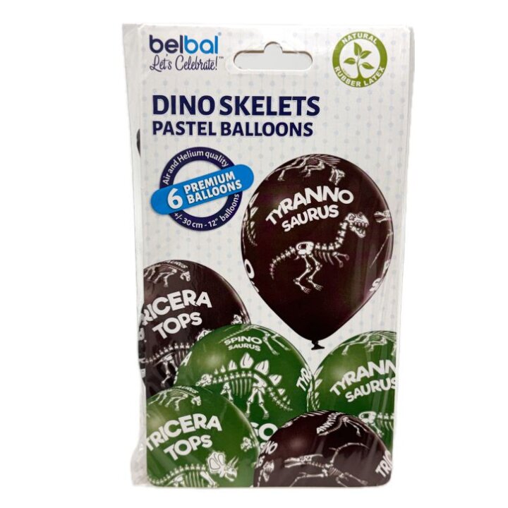 BALONI 6/1 - DINO SKELETS - SMEĐI / ZELENI 30 cm