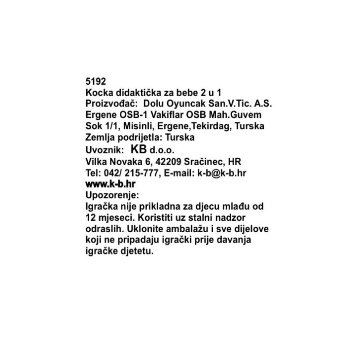 KOCKA / PUZZLE DIDAKTIČKE ZA BEBE 2 u 1 S OBLICIMA ZA UMETANJE 34,5x23,56x22 cm