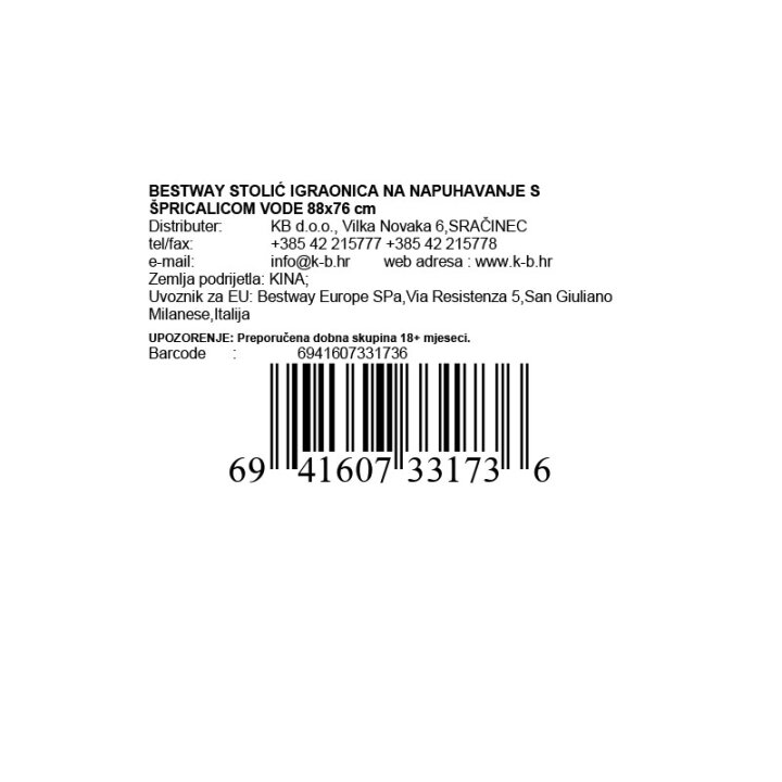 BESTWAY STOLIĆ IGRAONICA NA NAPUHAVANJE SA ŠPRICALICOM VODE 88x76 cm
