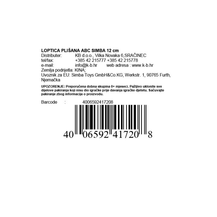 LOPTICA PLIŠANA ABC SIMBA 12 cm