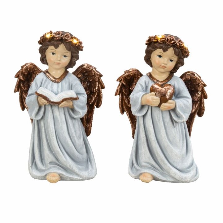ANĐEO FIGURA BIJELO-SMEĐI S LED SVJETLIMA 26x17 cm