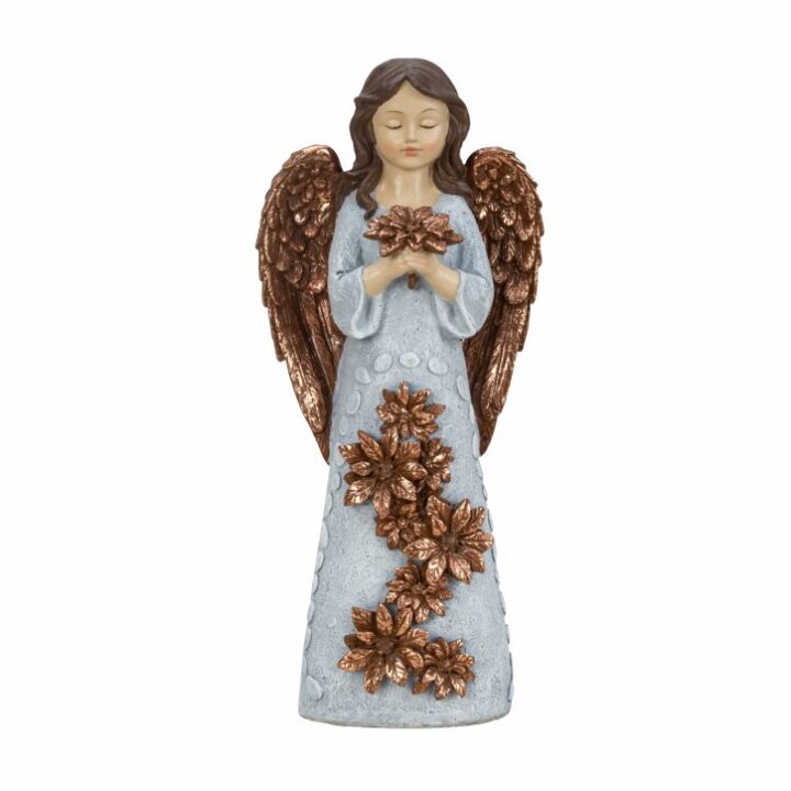 ANĐEO FIGURA BIJELO-SMEĐI S CVJETNIM DEKORACIJAMA 34x15 cm