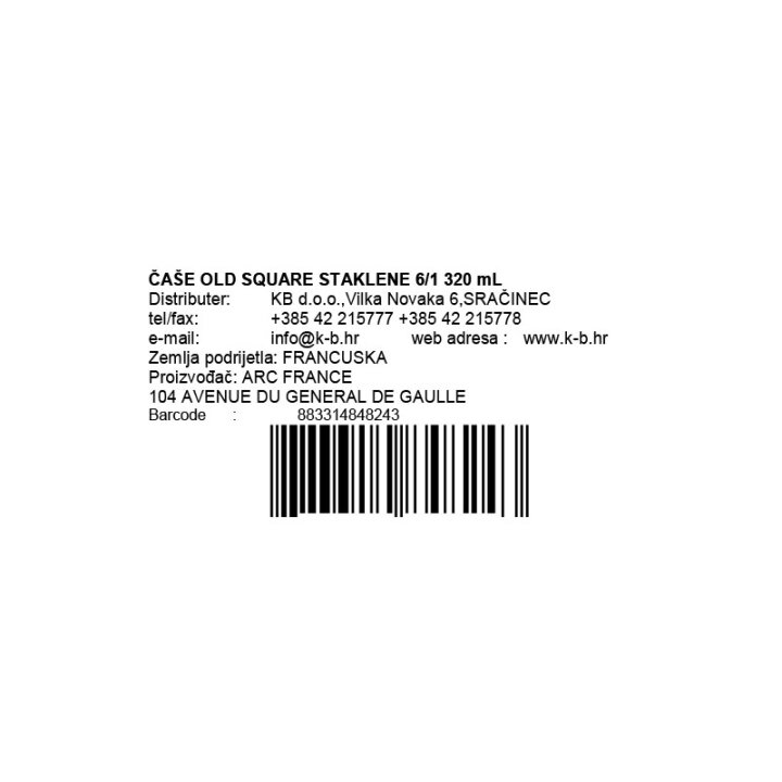 ČAŠE OLD SQUARE STAKLENE 6/1 320 mL