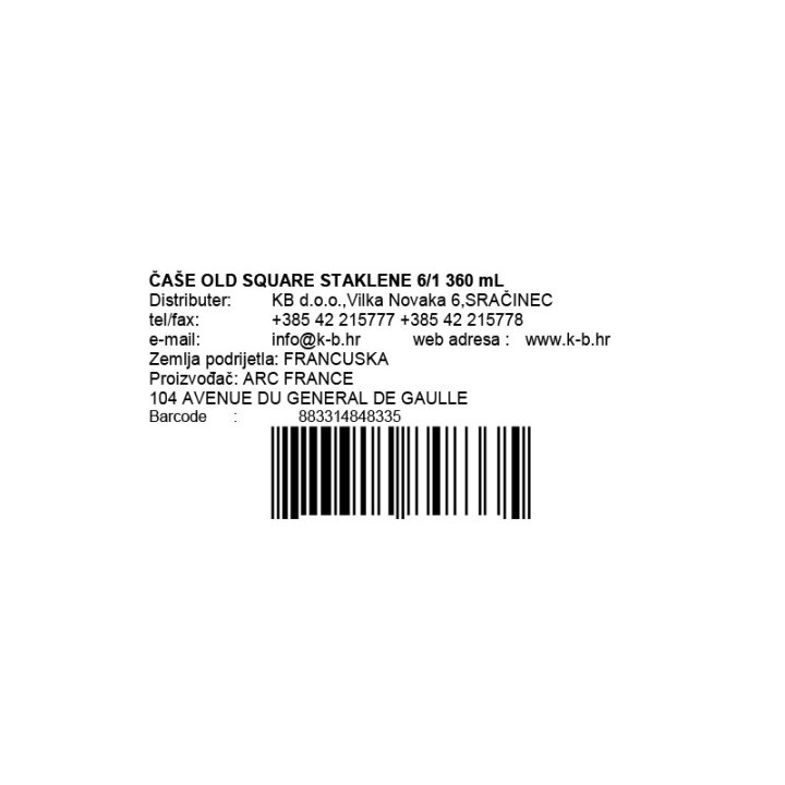 ČAŠE OLD SQUARE STAKLENE 6/1 360 mL
