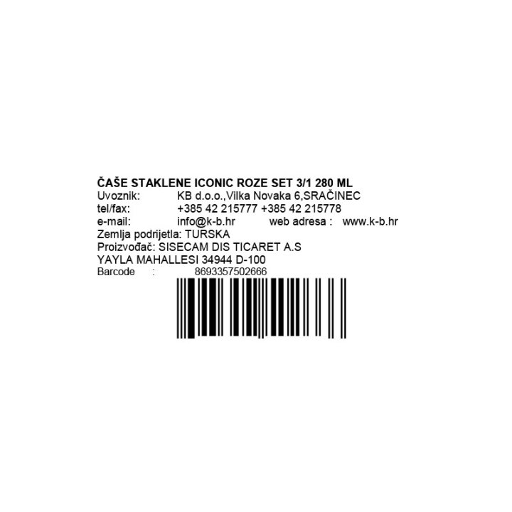 ČAŠE STAKLENE ICONIC ROZE SET 3/1 280 ML