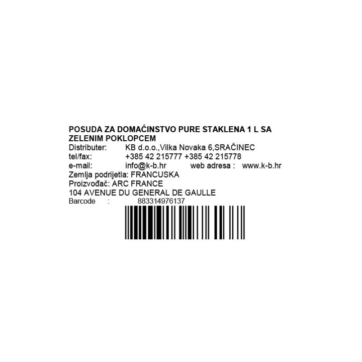 POSUDA ZA DOMAĆINSTVO PURE STAKLENA 1 L SA ZELENIM POKLOPCEM