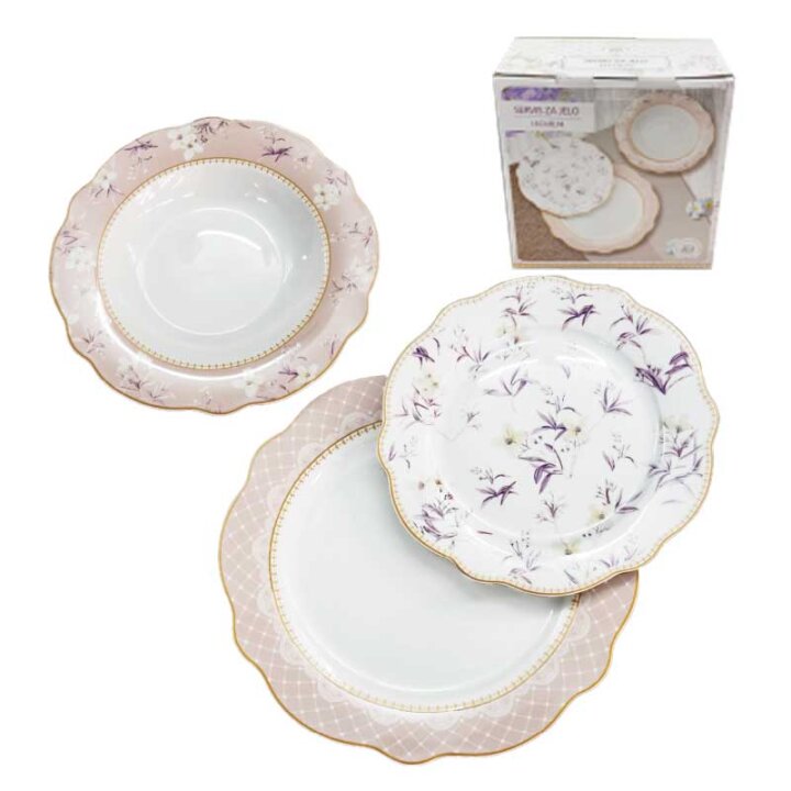 SERVIS ZA JELO 18 DIJELNI NEW BONE ELEGANZA DEKORIRANI - VALOVITI RUB