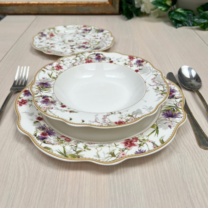 SERVIS ZA JELO 18 DIJELNI NEW BONE JARDIN DEKORIRANI - VALOVITI RUB
