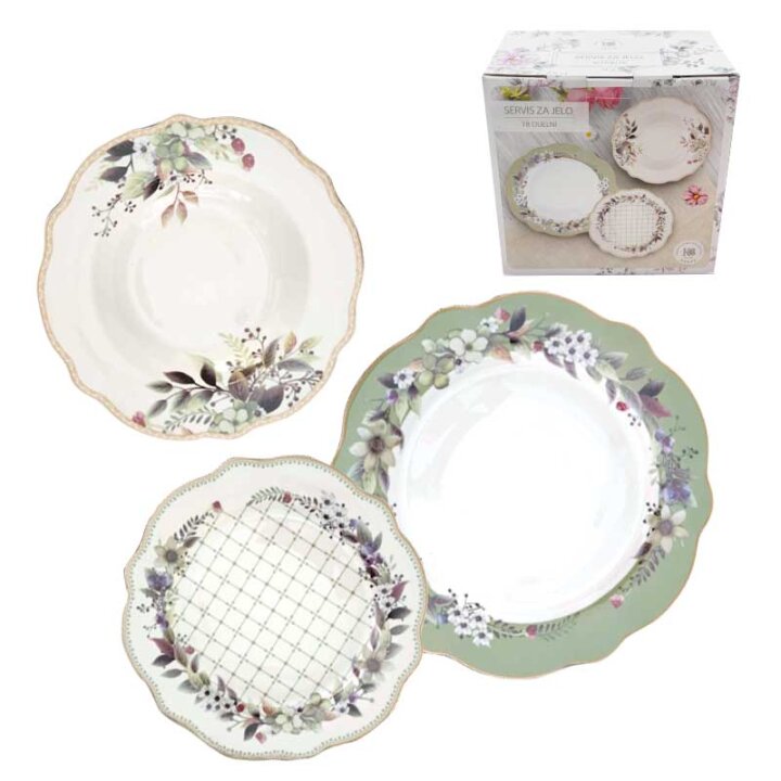 SERVIS ZA JELO 18 DIJELNI NEW BONE FLORA LUX DEKORIRANI - VALOVITI RUB