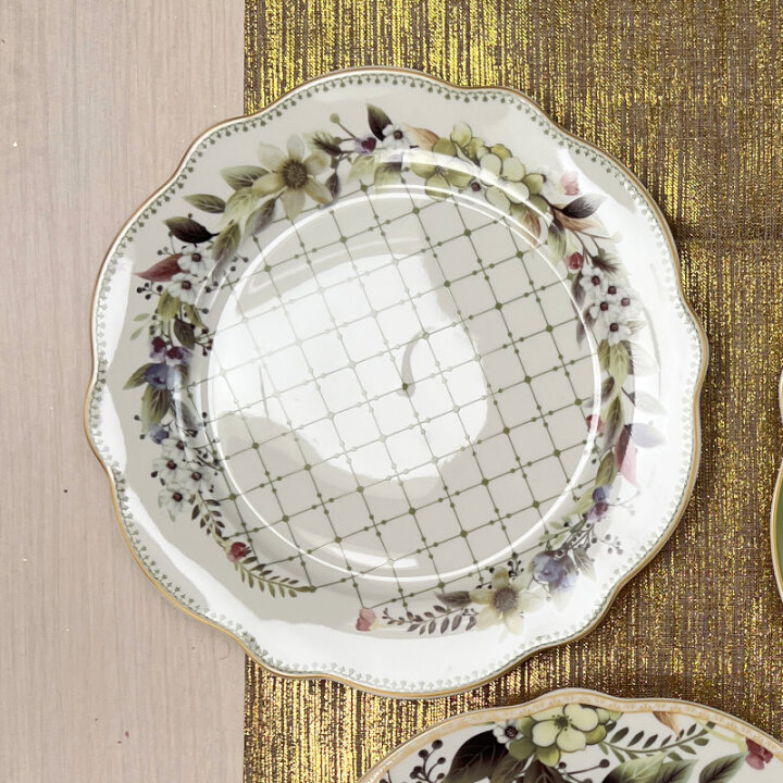 SERVIS ZA JELO 18 DIJELNI NEW BONE FLORA LUX DEKORIRANI - VALOVITI RUB