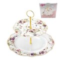 ETAŽER 2 NIVOA NEW BONE JARDIN DEKORIRANI 26,5 CM - VALOVITI RUB