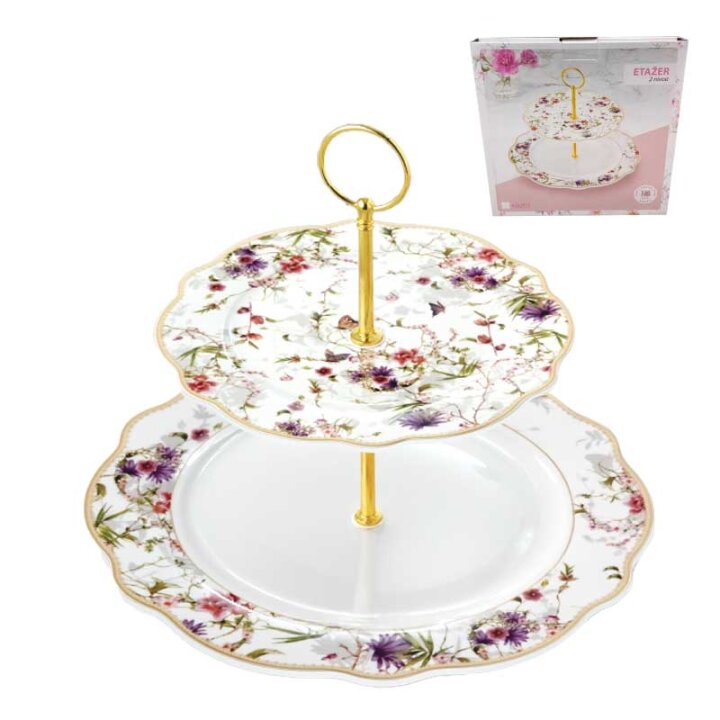ETAŽER 2 NIVOA NEW BONE JARDIN DEKORIRANI 26,5 CM - VALOVITI RUB