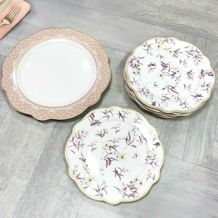 SET ZA KOLAČE 7 DIJELNI NEW BONE ELEGANZA DEKORIRANI - VALOVITI RUB