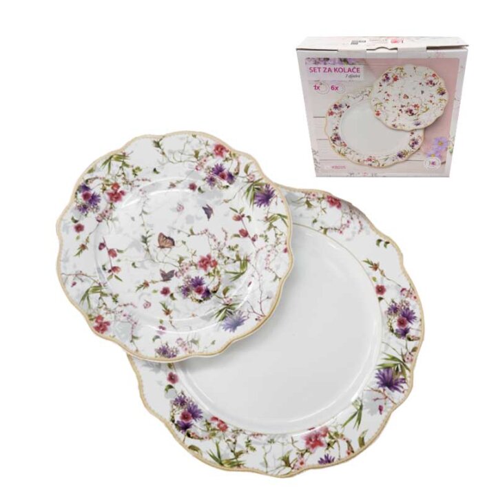 SET ZA KOLAČE 7 DIJELNI NEW BONE JARDIN DEKORIRANI - VALOVITI RUB