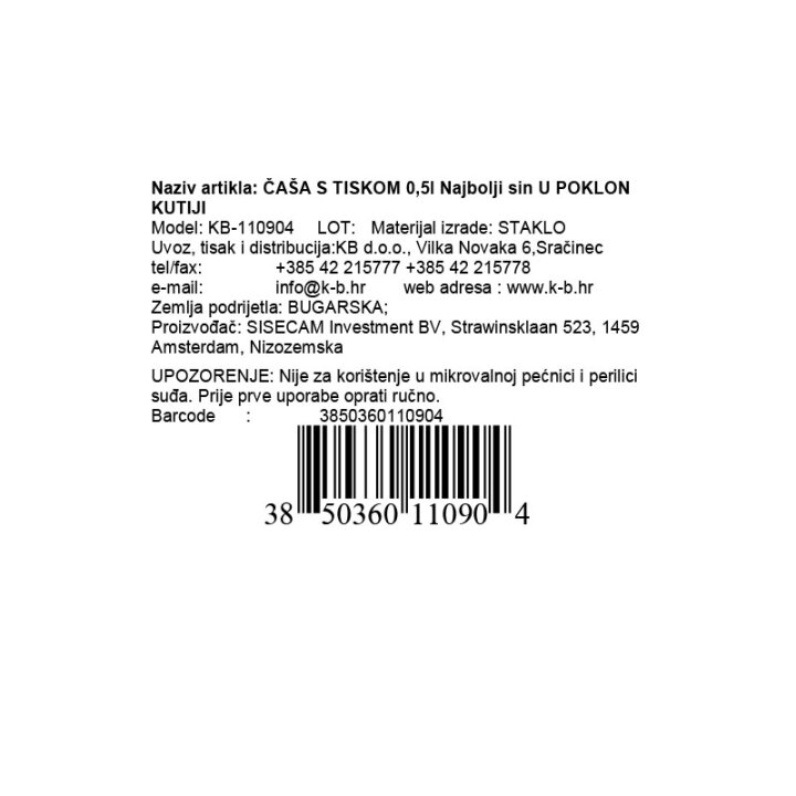 ČAŠA S TISKOM 0,5l Najbolji sin U POKLON KUTIJI