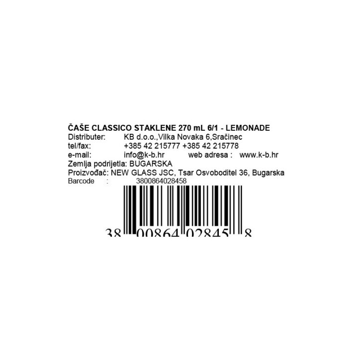 ČAŠE CLASSICO STAKLENE 270 mL 6/1 - LEMONADE