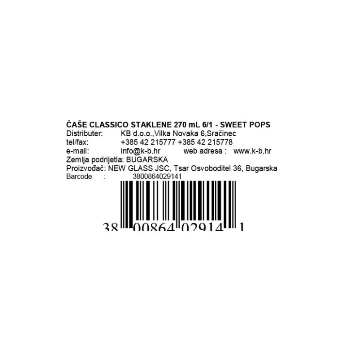 ČAŠE CLASSICO STAKLENE 270 mL 6/1 - SWEET POPS