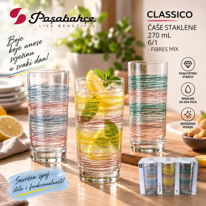 ČAŠE CLASSICO STAKLENE 270 mL 6/1 - FIBRES MIX