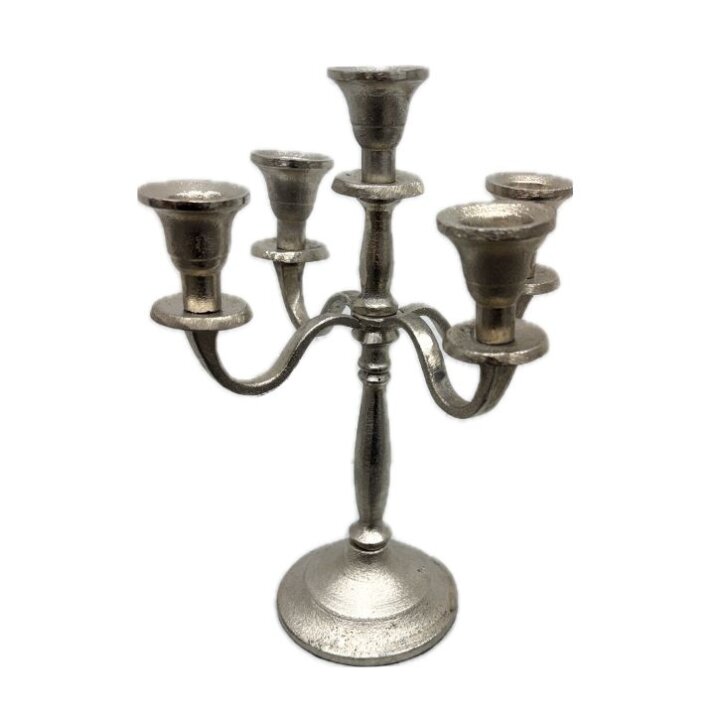 SVIJEĆNJAK ZA 5 SVIJEĆA 28 cm - ALUMINIJ SREBRNA BOJA