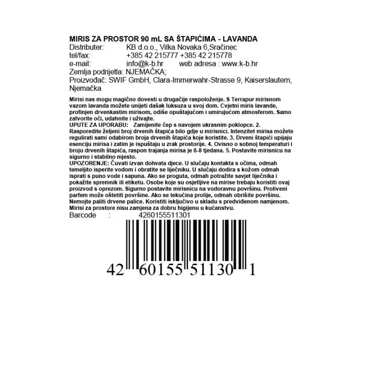 MIRIS ZA PROSTOR 90 mL SA ŠTAPIĆIMA - LAVANDA