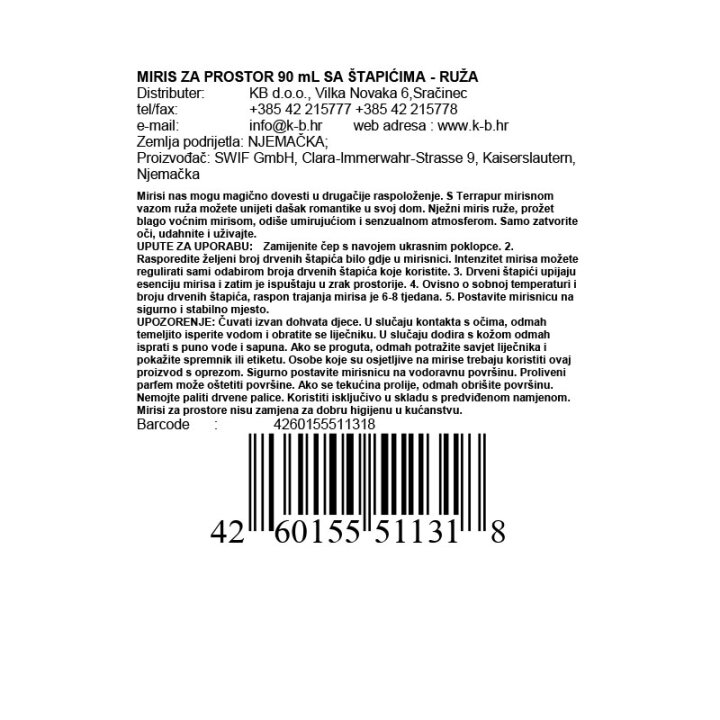 MIRIS ZA PROSTOR 90 mL SA ŠTAPIĆIMA - RUŽA