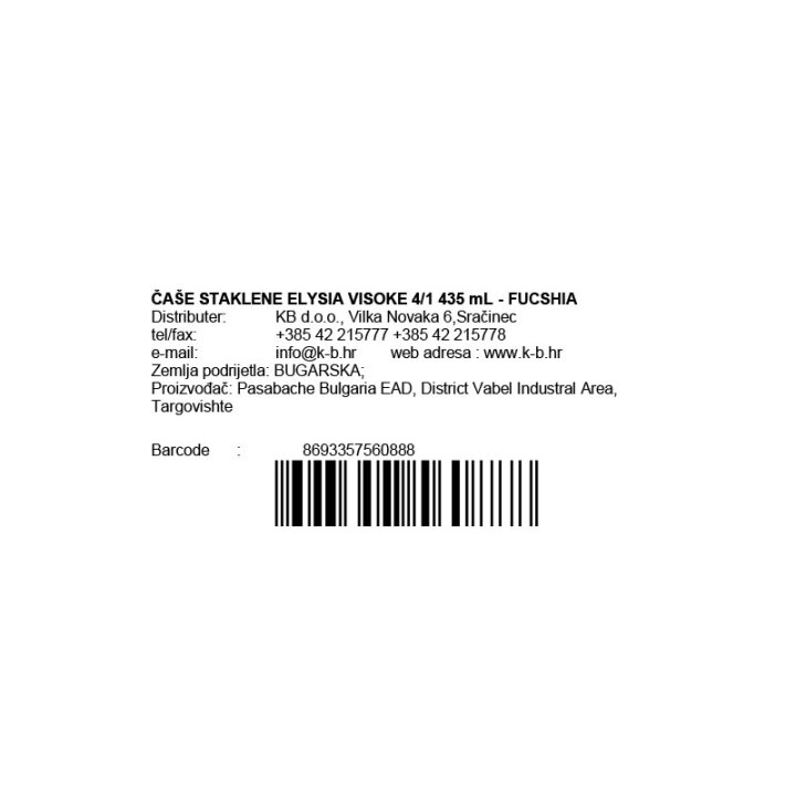 ČAŠE STAKLENE ELYSIA VISOKE 4/1 435 mL - FUCSHIA