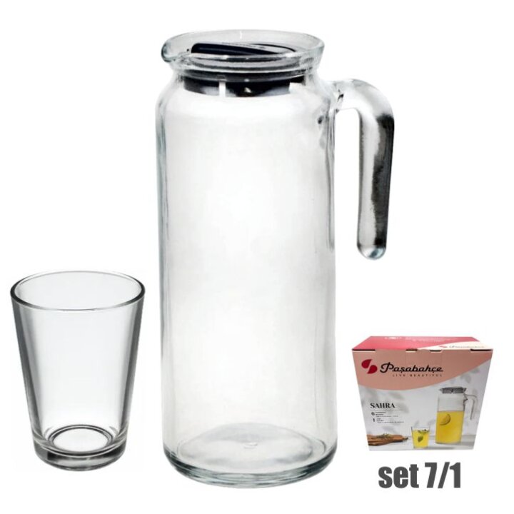 SAHRA 7 DIJELNI SET ZA SOK STAKLENI - VRČ 1 L + 6 ČAŠA 200 mL