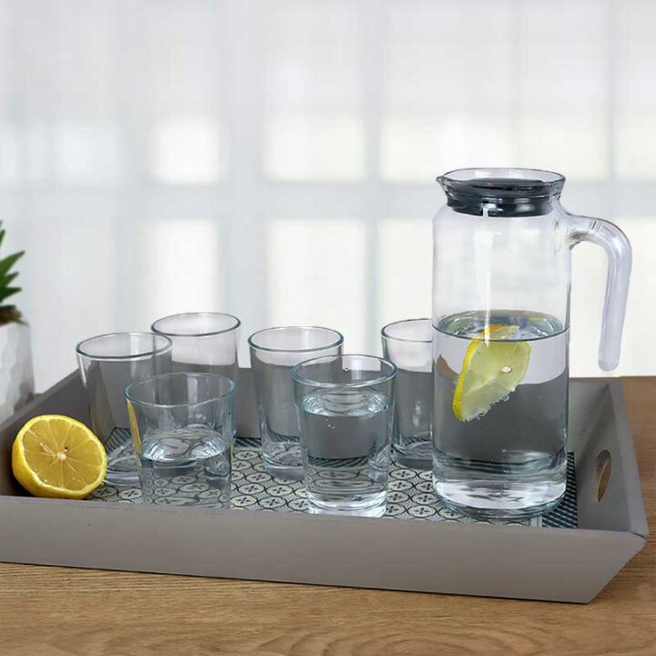 SAHRA 7 DIJELNI SET ZA SOK STAKLENI - VRČ 1 L + 6 ČAŠA 200 mL