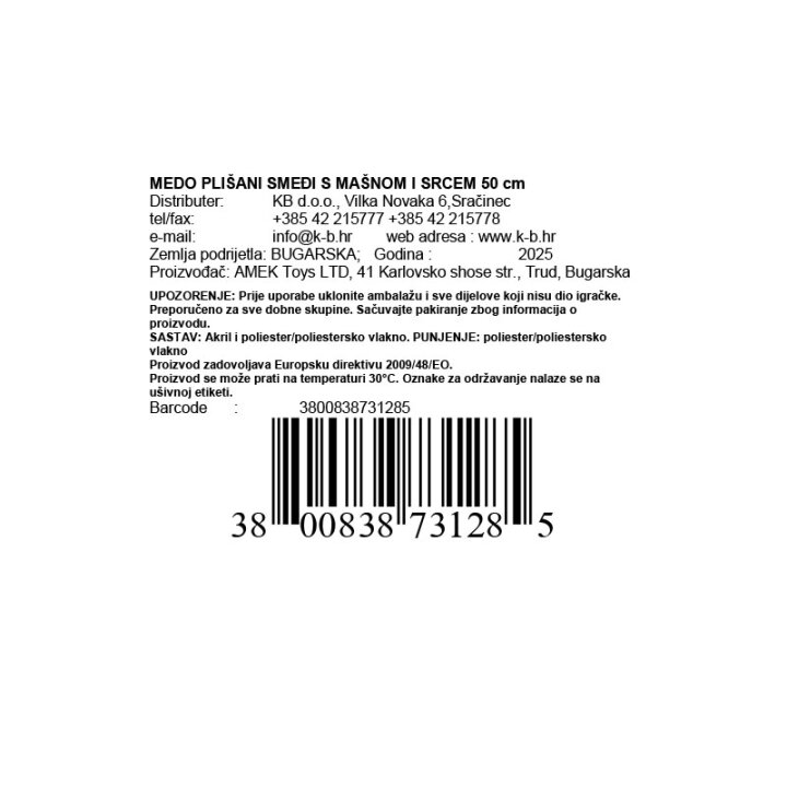 MEDO PLIŠANI SMEĐI S MAŠNOM I SRCEM 50 cm