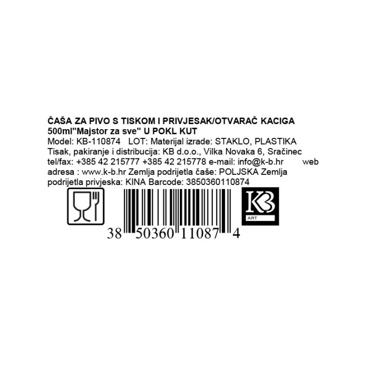 ČAŠA ZA PIVO S TISKOM I PRIVJESAK/OTVARAČ KACIGA 500ml