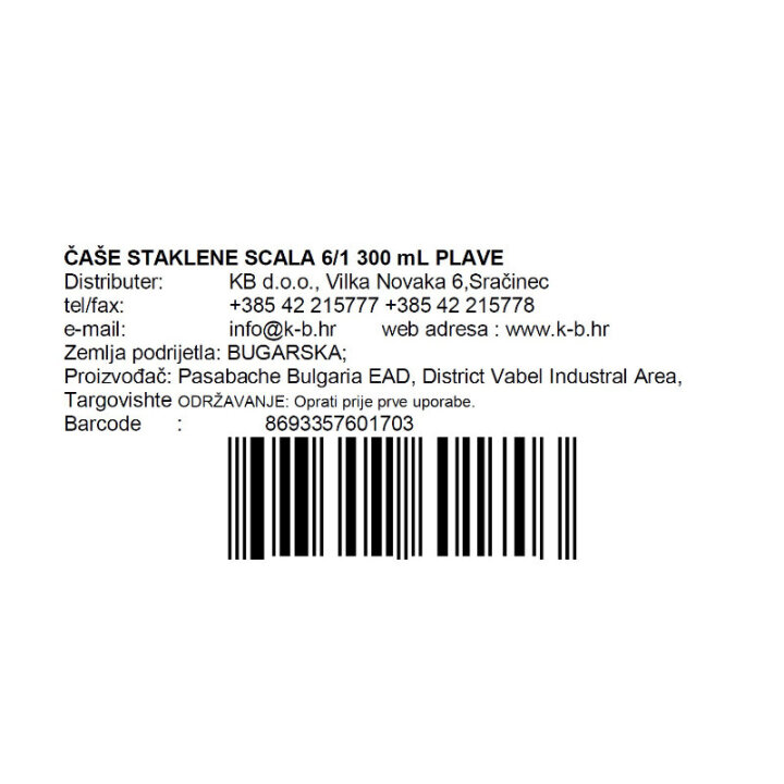 ČAŠE STAKLENE SCALA 6/1 300 mL PLAVE