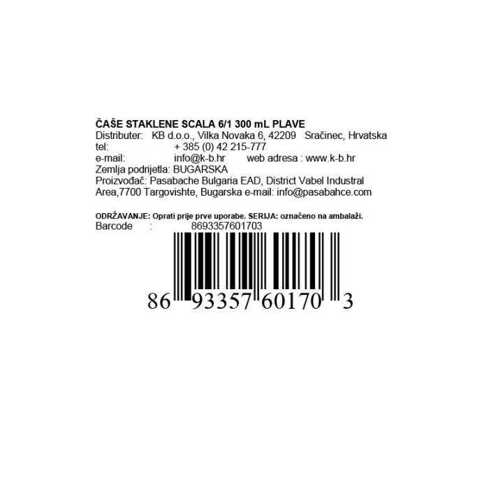 ČAŠE STAKLENE SCALA 6/1 300 mL PLAVE