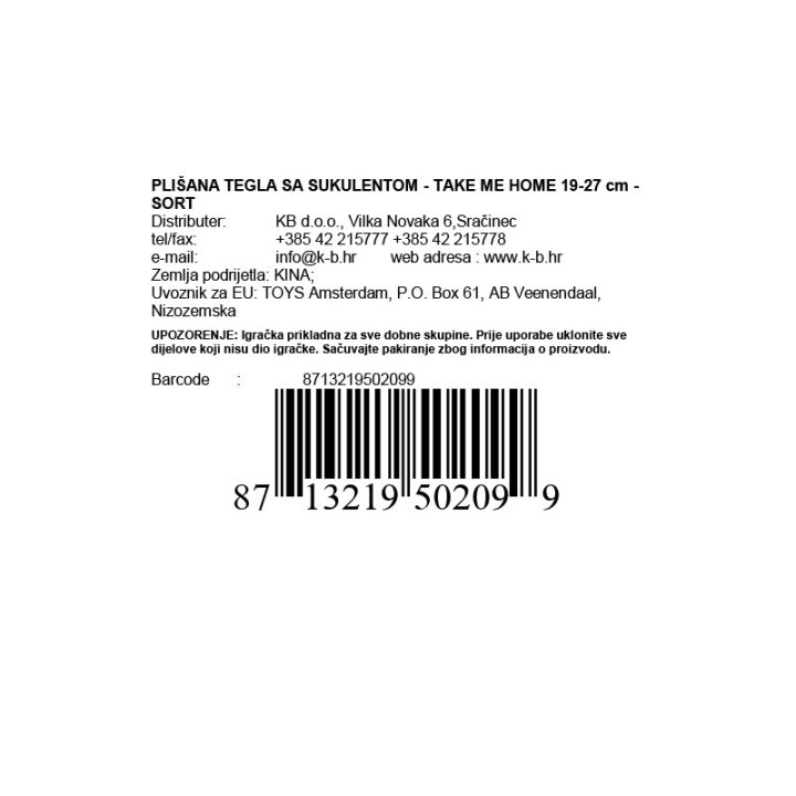 PLIŠANA TEGLA SA SUKULENTOM - TAKE ME HOME 19-27 cm - SORT