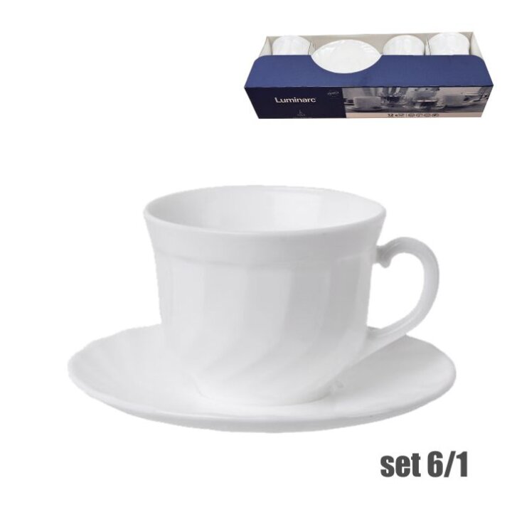 ŠALICE ZA KAVU S TANJURIĆIMA TRIANON 6/1 220 mL - OPALNO STAKLO LUMINARC
