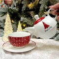 ČAJNIK SA ŠALICOM I TANJURIĆEM PORCULAN - BOŽIĆNI DEKOR - PEACE & JOY