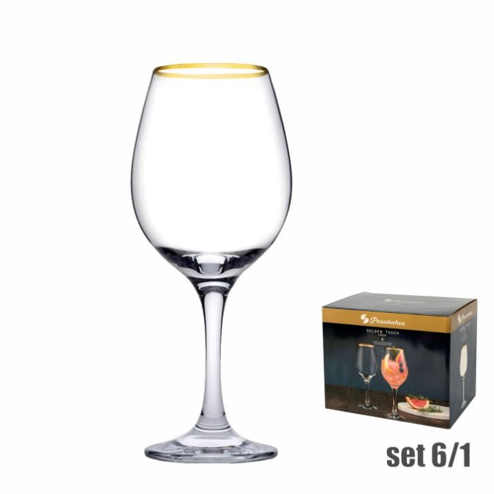 ČAŠE STAKLENE AMBER GOLDEN TOUCH NA STALKU - ZLATNA LINIJA 6/1 365 mL