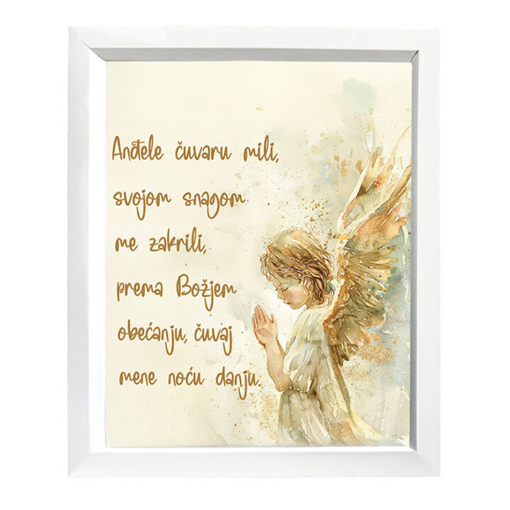 OKVIR DRVENI SA NATPISOM Anđeo čuvar 20x25 cm