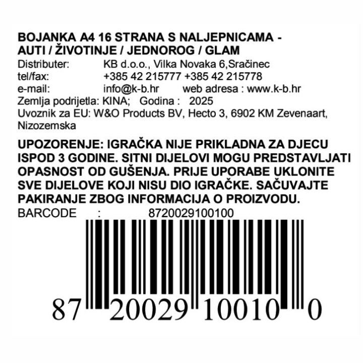 BOJANKA A4 16 STRANA S NALJEPNICAMA - AUTI / ŽIVOTINJE / JEDNOROG / GLAM