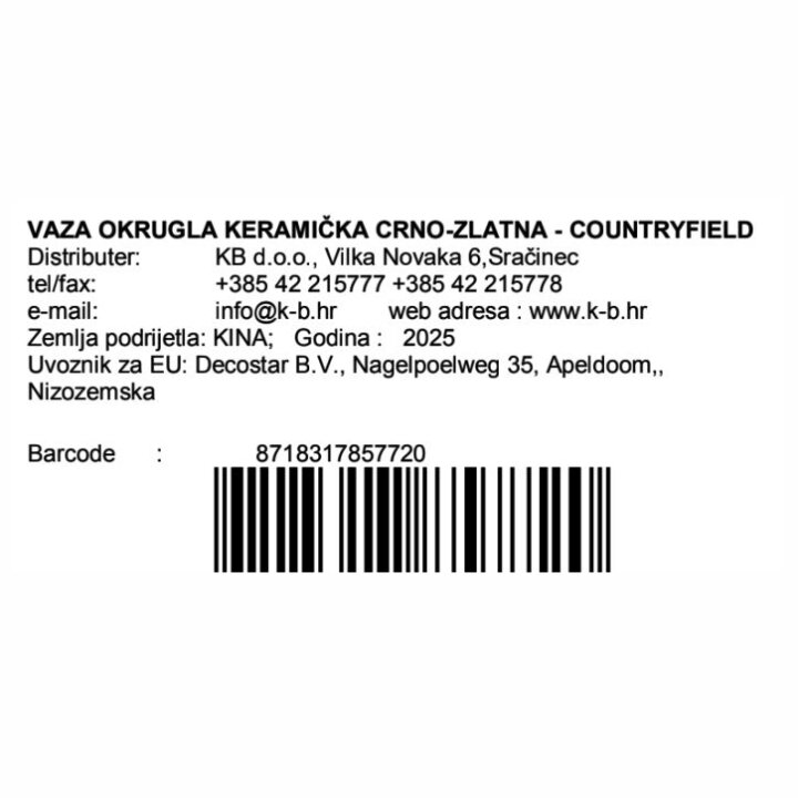 VAZA OKRUGLA KERAMIČKA CRNO-ZLATNA - COUNTRYFIELD
