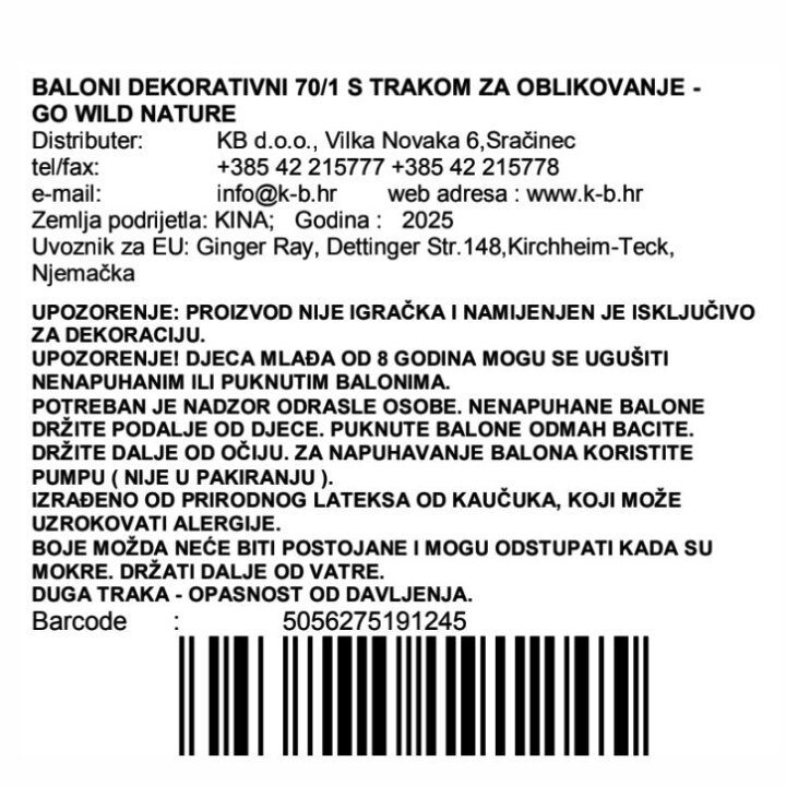 BALONI DEKORATIVNI 70/1 S TRAKOM ZA OBLIKOVANJE - GO WILD NATURE