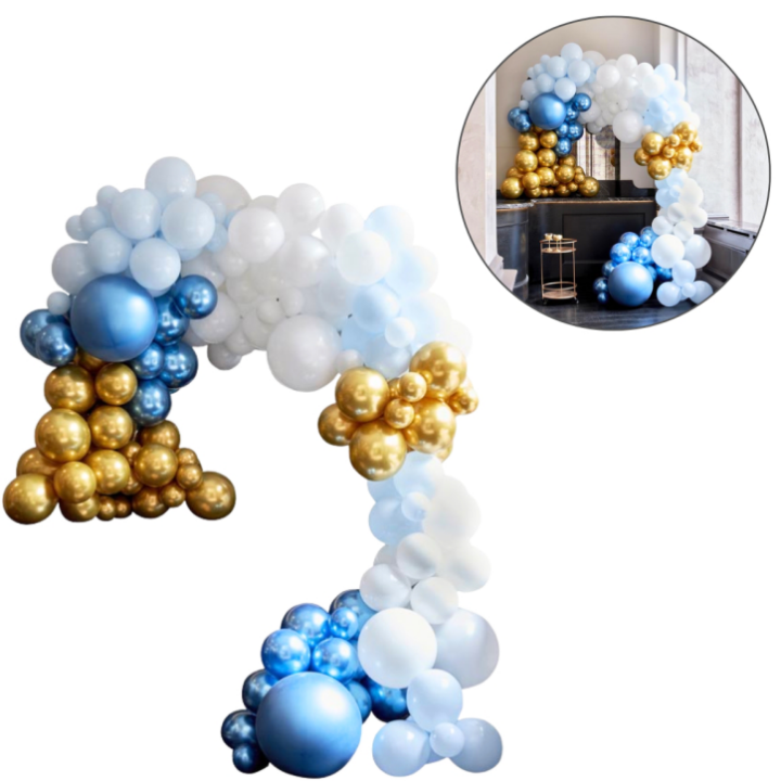 BALONI DEKORATIVNI 200/1 S TRAKOM ZA OBLIKOVANJE - PLAVO/ BIJELO/ ZLATNI